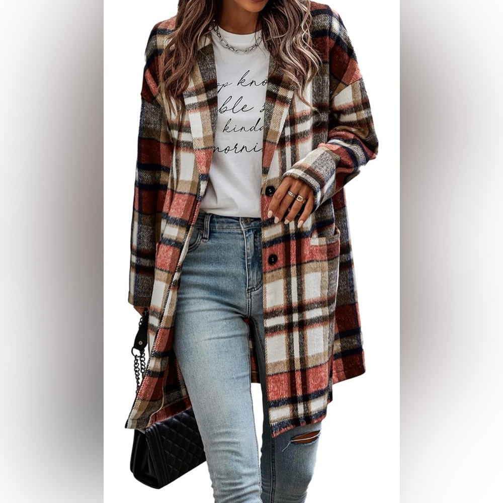PRETTYGARDEN Plaid Long Coat with Pockets